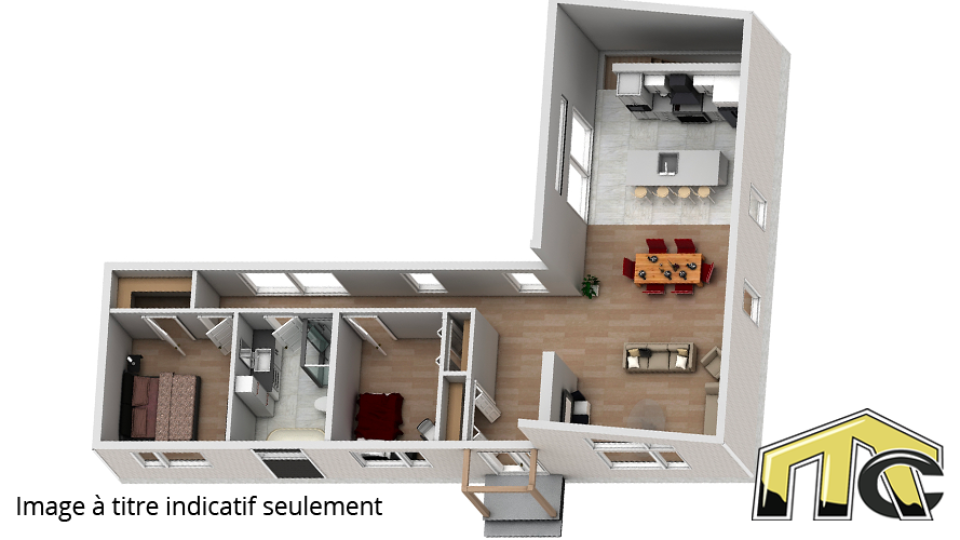 plan en L 2 chambres